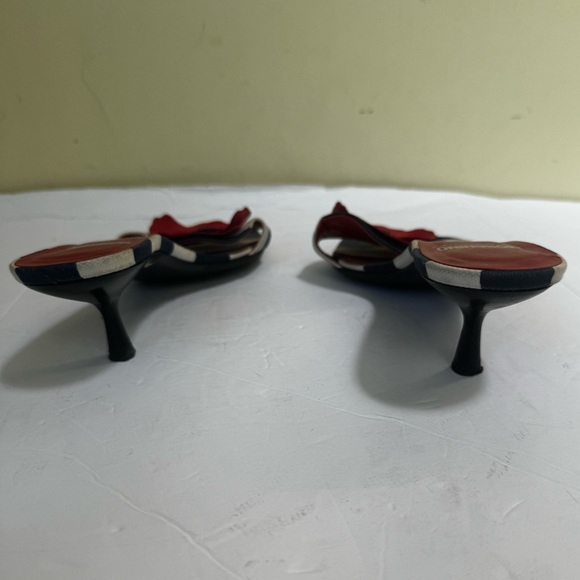 Moschino Vintage Y2K Poppy Floral Striped Kitten Heel Mules Slides Sandals Shoe - Picture 9 of 16